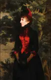 Hermann Fenner-Behmer, Portrait of a Finely Dressed Woman with Velvet Vest and Fur Muff -, Oil on wood panel