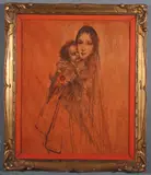 Karel Van Belle, Mother and Child -, Oil on wood panel