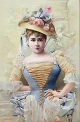 Émile Vernon, A Young Beauty in Flower Sun Bonnet -, Oil on artist board