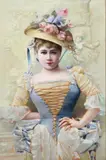 Émile Vernon, A Young Beauty in Flower Sun Bonnet -, Oil on artist board