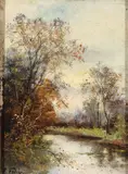 R. Felisa, Landscape in Spring and Fall Landscape at Dusk -, Oil on wood panel