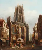 Thomas Matthews Rooke, Outside by the Cathedral -, Oil on canvas