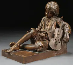 Léon Tharel, The Sleeping Fiddler, Bronze with brown patina