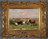 Cows Grazing by Johannes Hubertus Leonardus de Haas, Oil on panel, sold Nov 2016