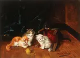 Three Kittens and a Puppy by Alfred-Arthur Brunel de Neuville, Oil on canvas, sold Nov 2016