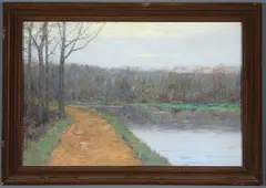 Charles Warren Eaton, A Misty Morning - A Tonalist Landscape, Oil on canvas
