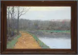 Charles Warren Eaton, A Misty Morning - A Tonalist Landscape, Oil on canvas
