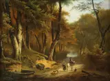 Pierre-Jean Hellemans, Forest Interior with Travelers, Oil on canvas
