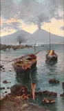 Attilio Pratella, Bay of Naples with Vesuvius in the Background, Oil on wood panel
