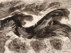 Kenneth Callahan, Beach 2, Monotype print with pen wash