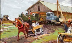 Boris Tumanov, The Milk Farm -, Oil on board