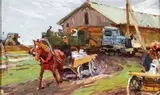 Boris Tumanov, The Milk Farm -, Oil on board