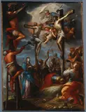 Italo-Flemish School, An Expansive Crucifixion Scene, Oil on canvas