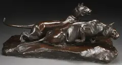 Albert Theodore Stewart, Panthers Stalking -, Bronze with dark brown patina