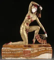 Fan Dancer by Dimitri Haralamb Chiparus, Cold painted bronze with carved features on integral marble base, sold Nov 2016