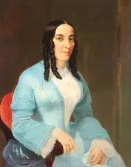 A Portrait of a Woman in Blue Dress with Sausage Curls – by British Or American School, Oil on canvas laid down on masonite, sold Nov 2016
