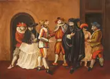 A Venetian Masquerade Scene by Italian School, Oil on canvas, sold Nov 2016