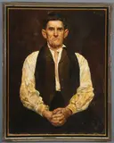 Emil Gies, Portrait of a Man with Vest and Scarf -, Oil on canvas