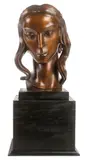 Carl Milles, Bust of a Young Woman with Cascading Hair -, Bronze with brown patina on later ebonized wood plinth