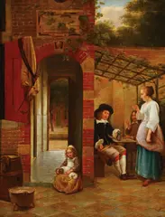 Pieter de Hooch, Dutch Courtyard Scene, Oil on cradled wood panel