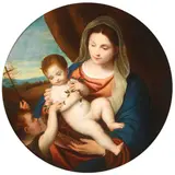 The Virgin and Child and the Infant St. John Presenting Flowers to the Infant Jesus by A 19th century follower or Tiziano Vecelli, Oil on canvas laid down, sold May 2016