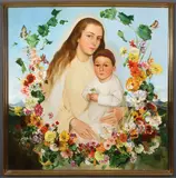 Franz Xaver Wolf, Madonna and Child Surrounded by Wreath of Flowers, Birds and Butterflies, Oil on board