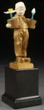 Hans Dietrich, Dutch Boy with Flowers -, Gilt bronze and carved ivory on polished pedestal base