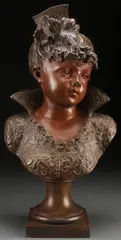 Albert Rollé, A Bust of a Young Beauty, Bronze with rich brown patina