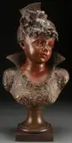 Albert Rollé, A Bust of a Young Beauty, Bronze with rich brown patina