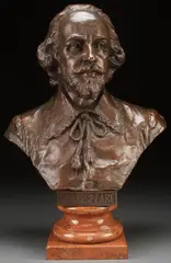 A Bust of Shakespeare by Hans Müller, Bronze with dark brown patina on marble pedestal, sold May 2016