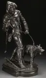 Émile Joseph Nestor Carlier, The Wolf Hunter, Bronze with dark brown patina