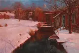 Svend Rasmussen Svendsen, Winter Canal Scene at Dusk -, Oil on canvas