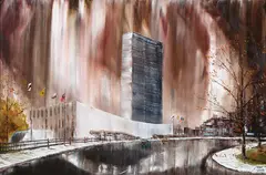 UN Building New York - by Robert Lebron, Oil on canvas, sold May 2016