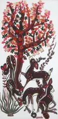 Narciso Abeyta, Deer Beneath Tree, Gouache