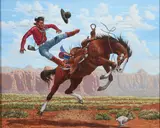 Robert Becenti, Jr., Scared Off by a Rabbit, Oil on canvas
