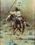 Jimmy Abeita, A Warrior on Horseback, Oil on canvas