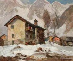 Luigi Bracchi, Alpine Village, Oil on canvas