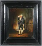 Caricature Portrait of King George III Holding a Looking Glass by French School, Oil on wood panel, sold May 2016