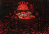 Otto Hamel, Interior Scene with Dining Table and Red Lamp, Oil on canvas
