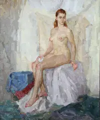 Alina Semenenko, A Seated Female Nude and a Standing Female Nude -, Oil on canvas