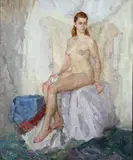Alina Semenenko, A Seated Female Nude and a Standing Female Nude -, Oil on canvas