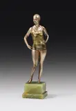 Swimmer by Bruno Zach, bronze, cast, painted; rectangular onyx base; base signed in the upper part; partly rubbed, offered Jun 2019