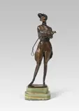 Jockey by Bruno Zach, bronze patinated; signed on the plinth; green onyx base; riding crop slightly twisted, sold Jun 2019