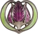Georg Adam Scheid, Belt Buckle, c. 1910, metal, silver plated, green and violet enamel; on the reverse marked