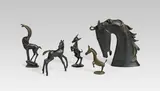 Hagenauer, mixed lot: 5 animals, brass, patinated; 1 horse's head, 1 foal, 1 donkey, 1 ibex, 1 billy goat; alle pieces marked