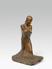 George Minne, Sacred Heart of Jesus, stone mass, patinated in metallic colors; signed laterally on the plinth: "GMINNE"