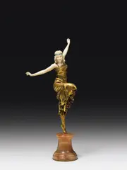 Paul Philippe, Russian Dancer, bronze, gold patinated; ivory, partly painted; signed on the marble base: "P. Philippe"