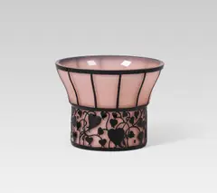Hans Bolek, Bowl, colourless glass, light pink underlaid, black overlaid; etched; chip on the rim