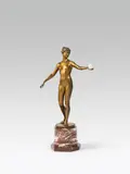 Hans Keck, Antique-like woman, bronze, gold patinated; ivory; signed on the plinth: "H. Keck"; oval marble base