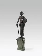 Fritz Christ, Judith with the head of Holofernes, bronze, dark patinated; inscribed on the reverse of the plinth: "FRITZ CHRIST"; stone base with Egyptian design